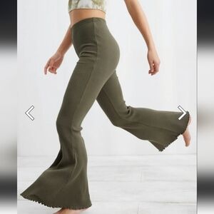Olive Flare Ribbed Pants